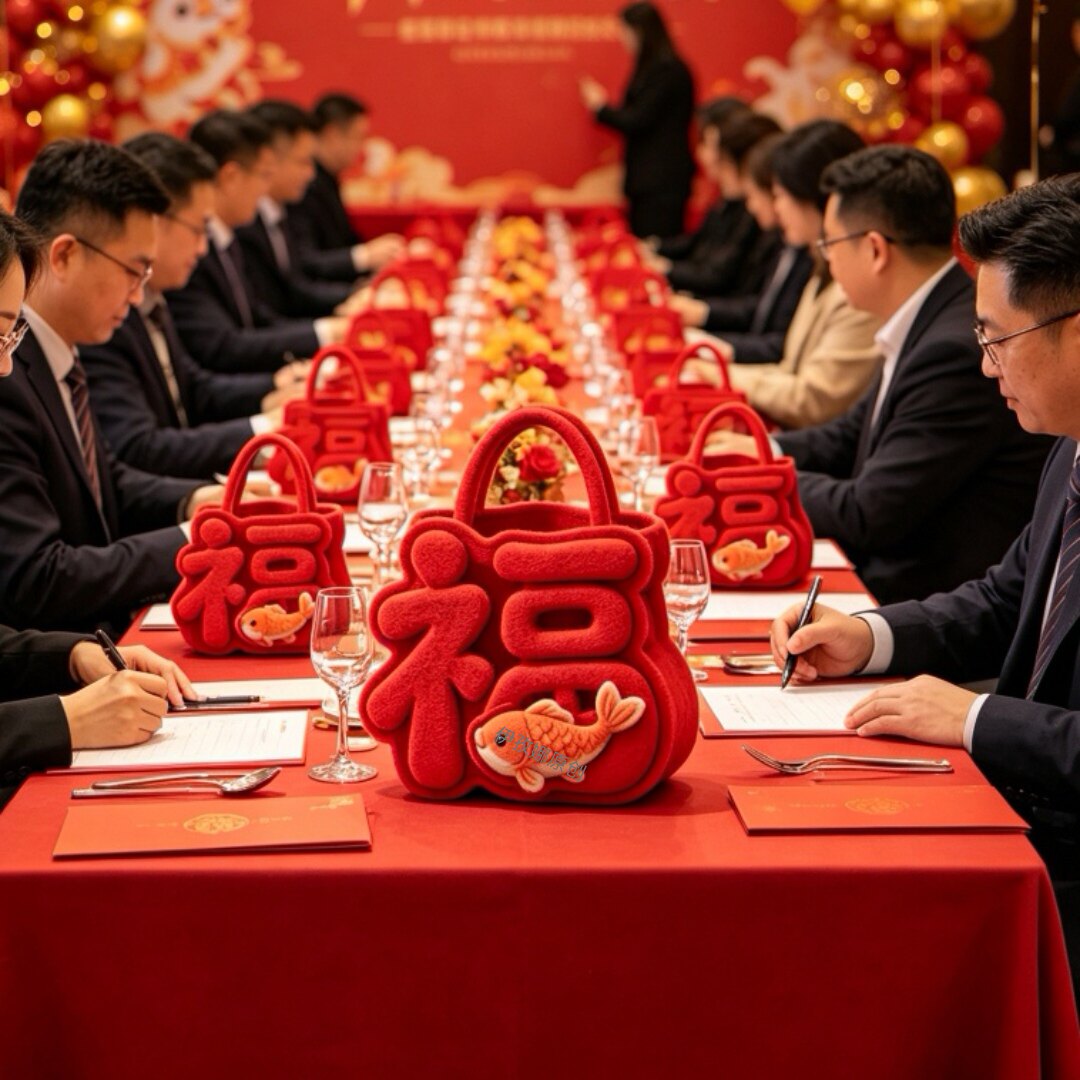 羊年新年礼品袋毛毡锦鲤福气满满定制logo公司年会伴手婚礼商务礼