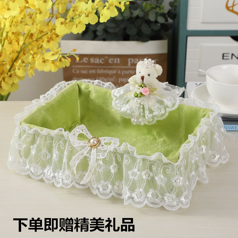 手工藤编草编桌面收纳盒化妆品篮杂物篮蕾丝布艺钥匙遥控器收纳筐 Изображение 1 手工藤编草编桌面收纳盒化妆品篮杂物篮蕾丝布艺钥匙遥控器收纳筐 Изображение 1