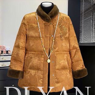 高档拼接国风棉衣2025冬季新款中式洋气妈妈棉袄中长款保暖外套女