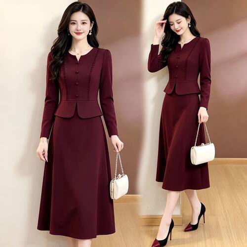 秋季洋气减龄显瘦假两件连衣裙