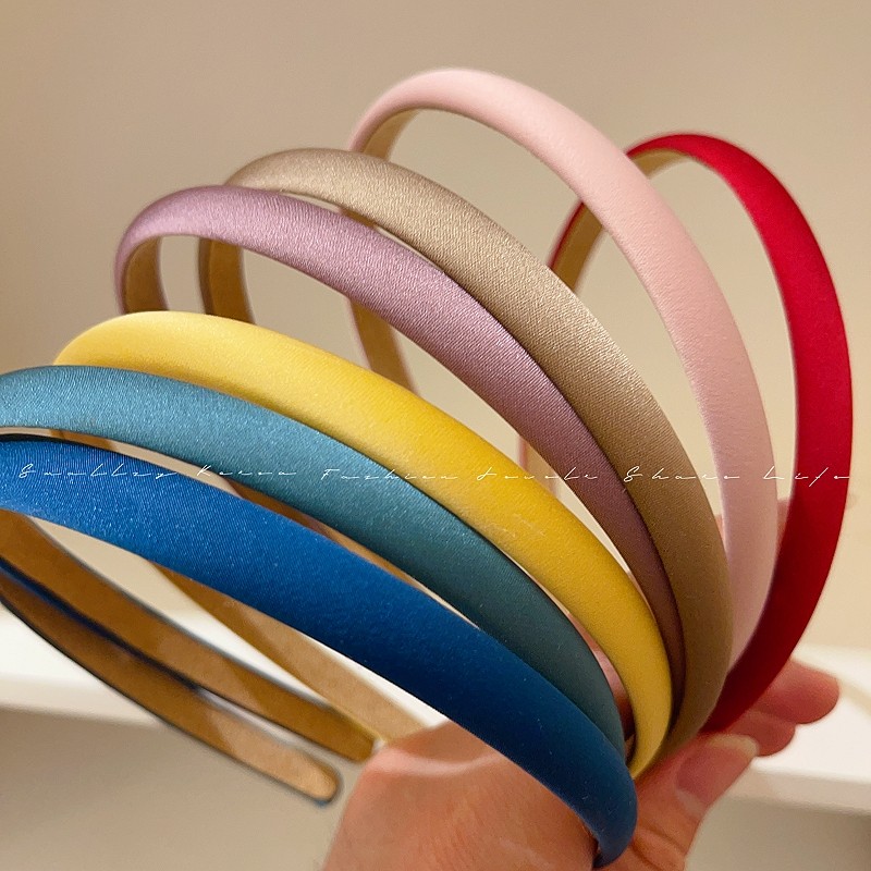 韩国百搭简约糖果色布艺少女细发箍气质日常缎面网红外出头箍发卡