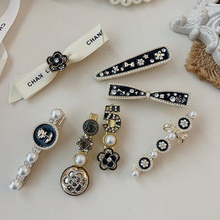 韩国气质小香风重工珍珠水钻金属鸭嘴夹发夹百搭优雅高级感边夹女