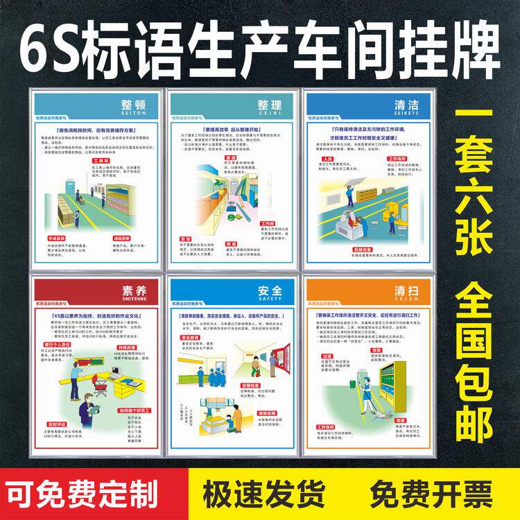 车间生产工厂公司6S标语挂图管理清洁清扫整理整顿安全素养海报牌