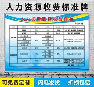 人力资源服务收费标准 劳务派遣规章制度表图标牌KT板上墙背胶贴
