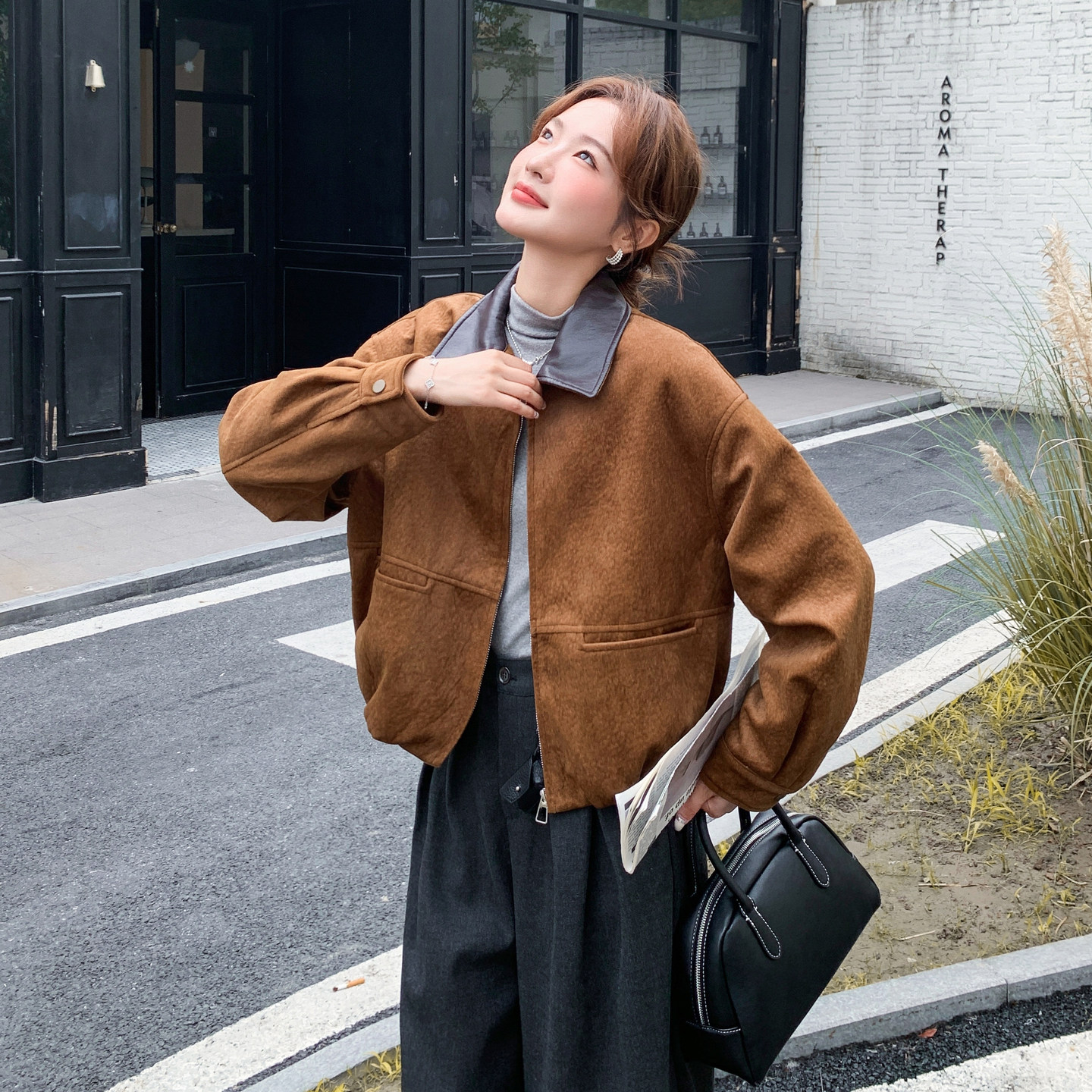 麂皮绒内胆羽绒服外套女2025冬季新款小个子时尚加厚保暖夹克上衣