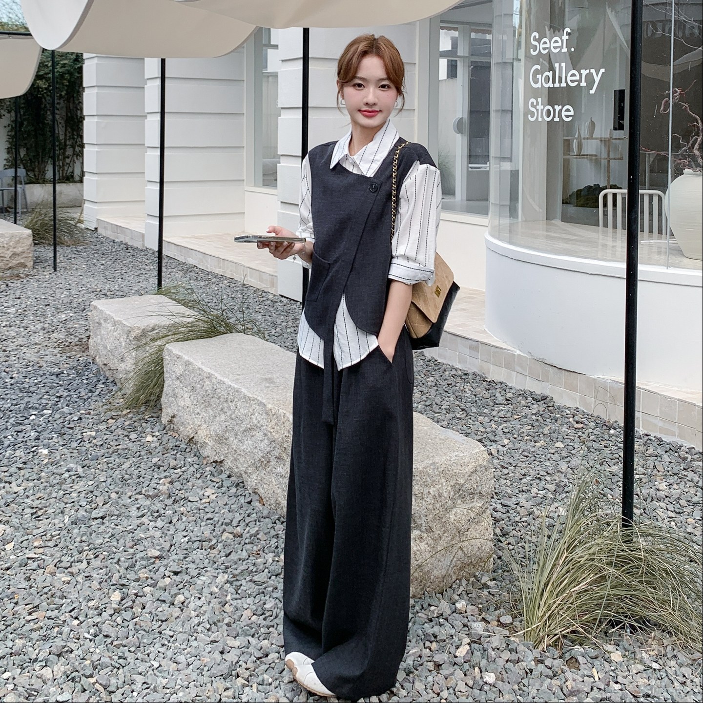 小香风套装女2026春秋季新款韩系条纹假两件上衣高腰阔腿裤两件套,女装/女士精品,时尚套装,淘宝优惠券,粉丝福利购,淘宝优惠卷