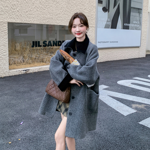 高级感灰色加棉加厚毛呢外套女中长款2024新款冬季设计感呢子大衣