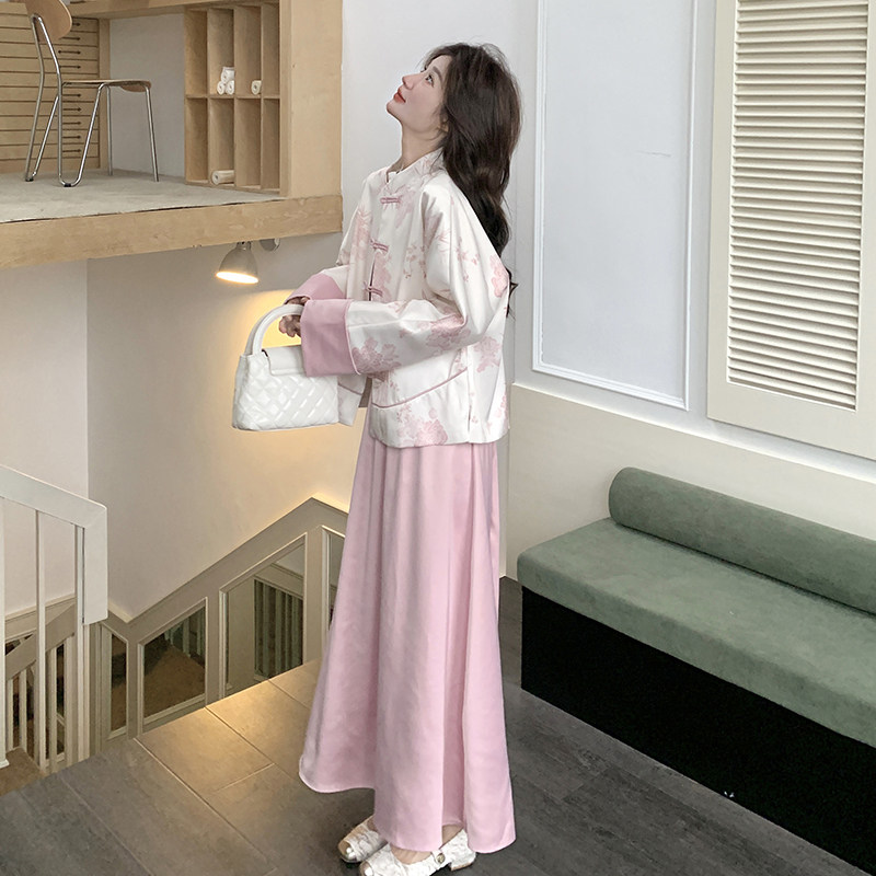 新中式国风盘扣套装裙女2026春秋季新款宽松粉色上衣半身裙两件套,女装/女士精品,时尚套装,淘宝优惠券,粉丝福利购,淘宝优惠卷