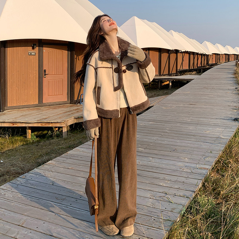 美拉德风皮毛一体羊羔毛外套女冬季2025新款加绒加厚保暖短款棉服,女装/女士精品,短外套,淘宝优惠券,粉丝福利购,淘宝优惠卷