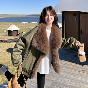 两面穿皮毛一体羊羔毛外套女2025冬季 加绒加厚派克服棉衣棉服 新款