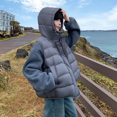 摇粒绒卫衣羽绒服排骨马甲套装女