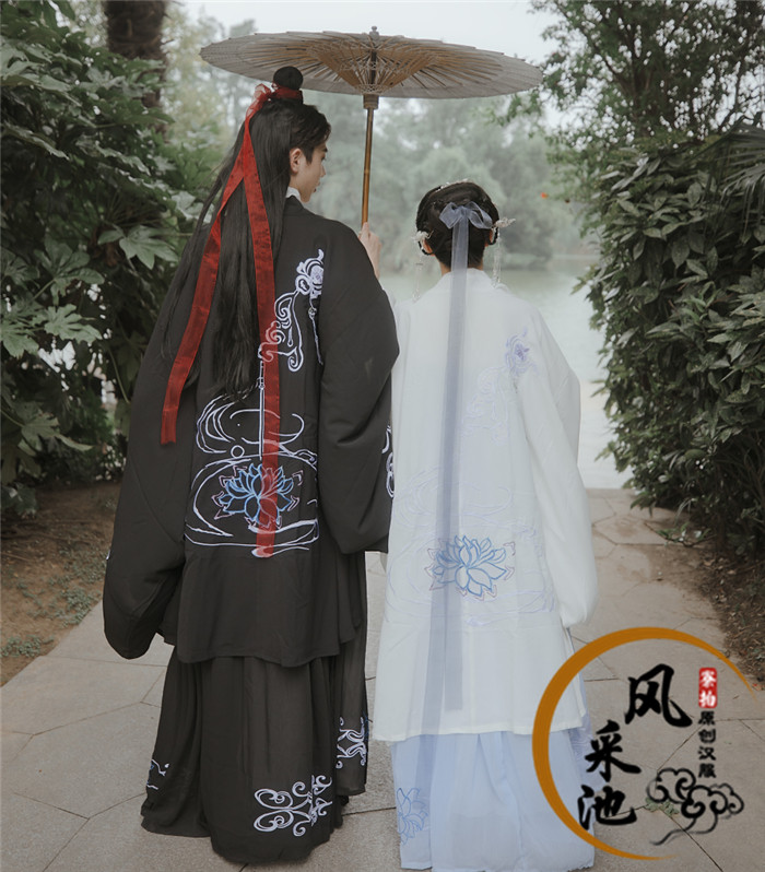 风采池 太白 原创汉服情侣装重工刺绣CP款大袖交领对襟齐腰齐胸