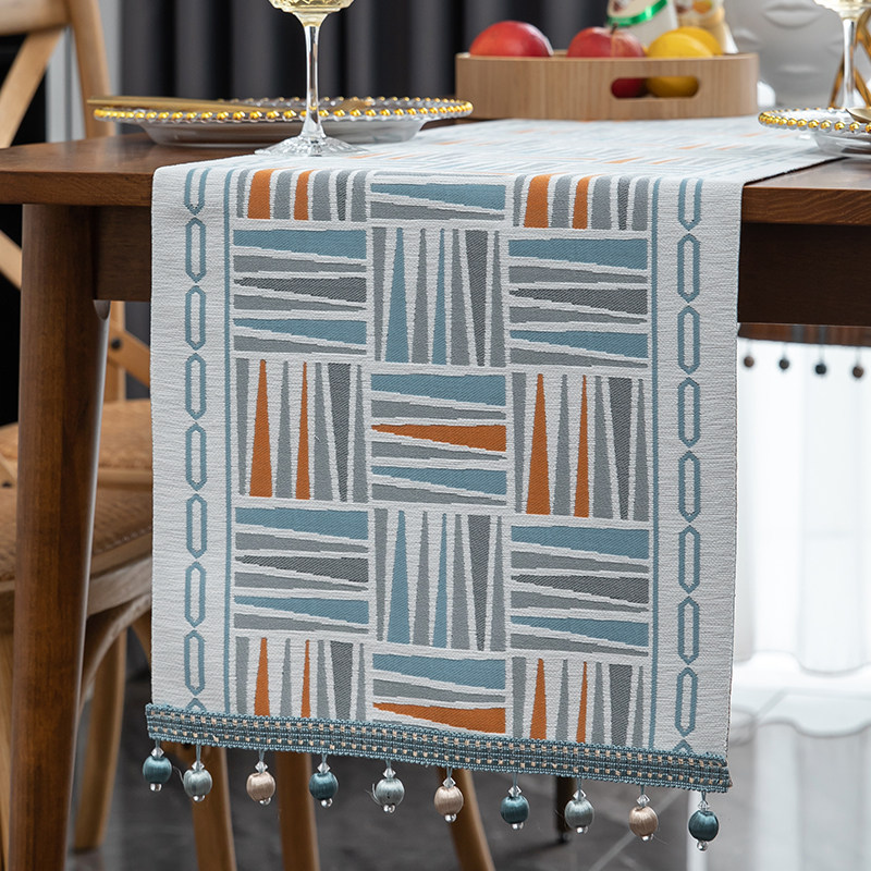 北欧简洁彩色三角几何餐桌旗雪尼尔装饰床尾旗斗柜盖巾茶几台布