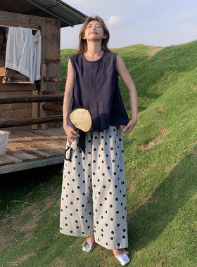 新款现货2026春夏季新款韩系波点阔腿裤背心两件套2558-P135-K198