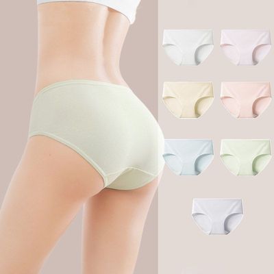 7A简约纯色女士内裤中腰纯棉档亲肤透气无痕包臀少女内裤