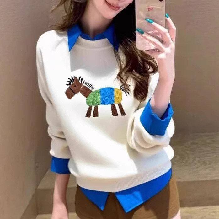 秋冬法式慵懒软糯拼接宽松毛衣针织打底衫女内搭长袖绝美上衣