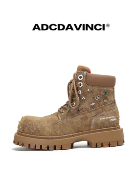 孙天宇同款 ADC达芬奇 ADCDAVINCI 厚底马丁靴 洗水牛仔布工装靴