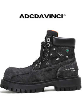 刘耀文同款 ADC达芬奇 ADCDAVINCI 厚底马丁靴 洗水牛仔布工装靴