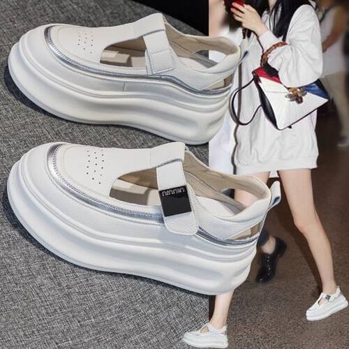 厚底松糕时尚镂空小白鞋女2025新款爆款夏季外穿包头透气洞洞凉鞋