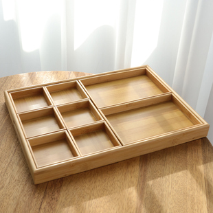 日式方格竹木果盘茶点托盘干果盘家用客厅民宿坚果零食点心收纳盒