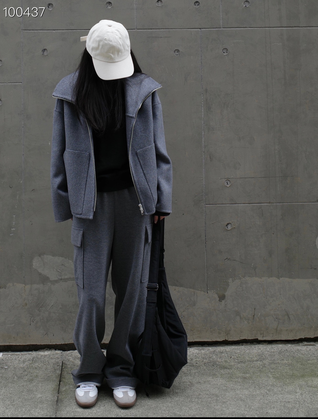 1400414哥家专柜正品2025新款时尚百搭灰显瘦羊毛毛呢外套大衣