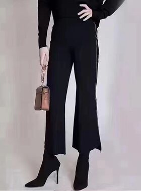 5100170阿四面弹黑色微喇裤子裤女西装裤分九