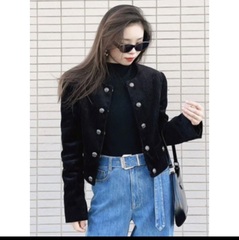 1400680哥黑色丝绒面料小香风显瘦外套香风小外套短