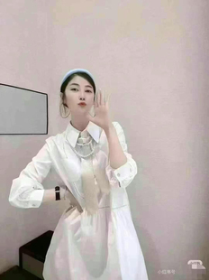 胖mm显瘦甜美减龄百搭连衣裙衬衣 1500282哥家白色温柔风长袖