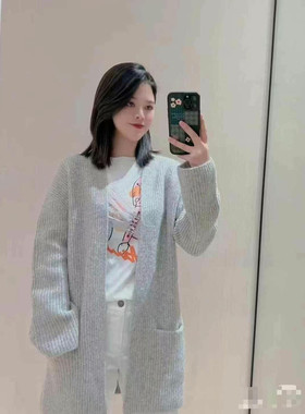 5499068阿家女装毛衣长袖V领灰色开衫毛针织衫上衣衫女针织上衣