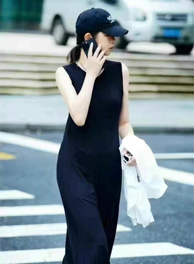 1500550哥家新款显瘦时尚无袖长裙夏季A字裙通勤女女裙夏女连衣裙