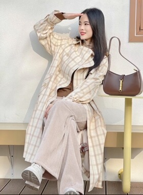 1400164专柜正品2026新款时尚百搭显瘦格子风衣