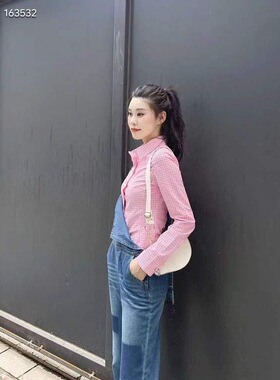 1300641专柜正品2025新款时尚百搭修身显瘦衬衫女上衣长袖格子