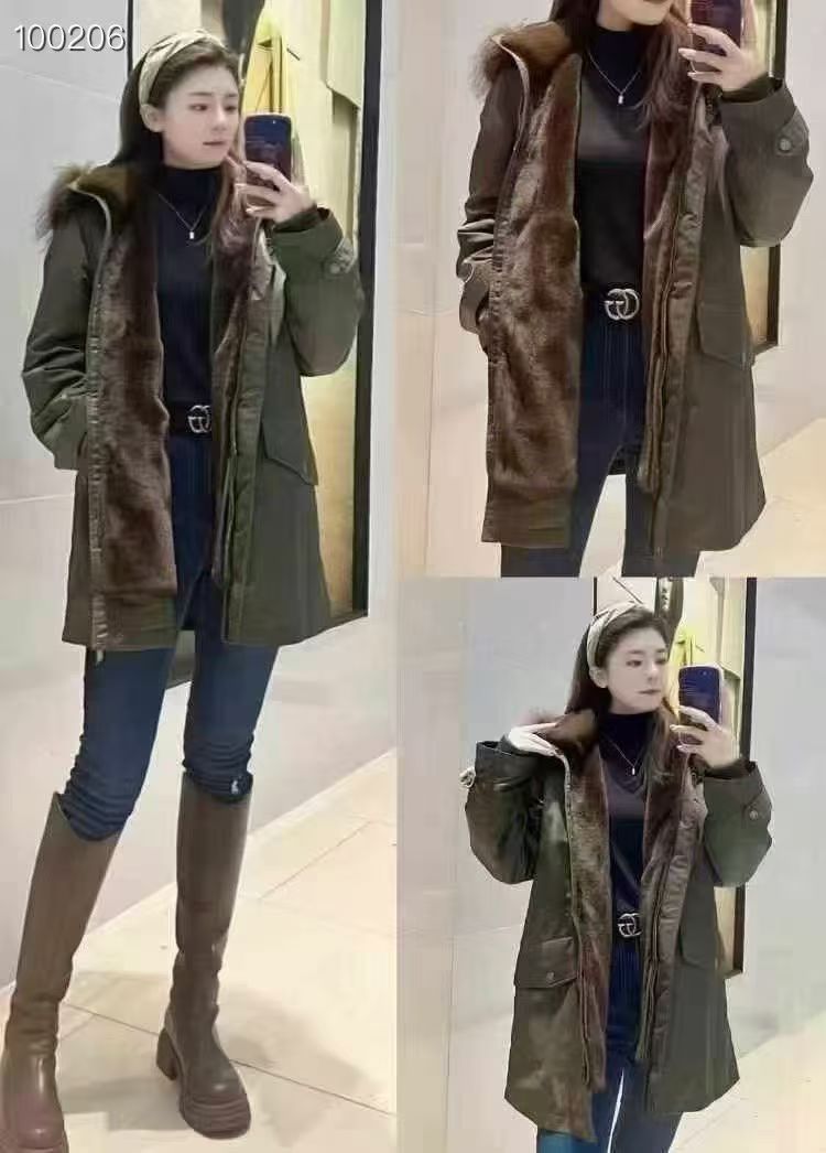 1400548哥家专柜正品2025新款时尚百搭显瘦派克服皮草毛领外套