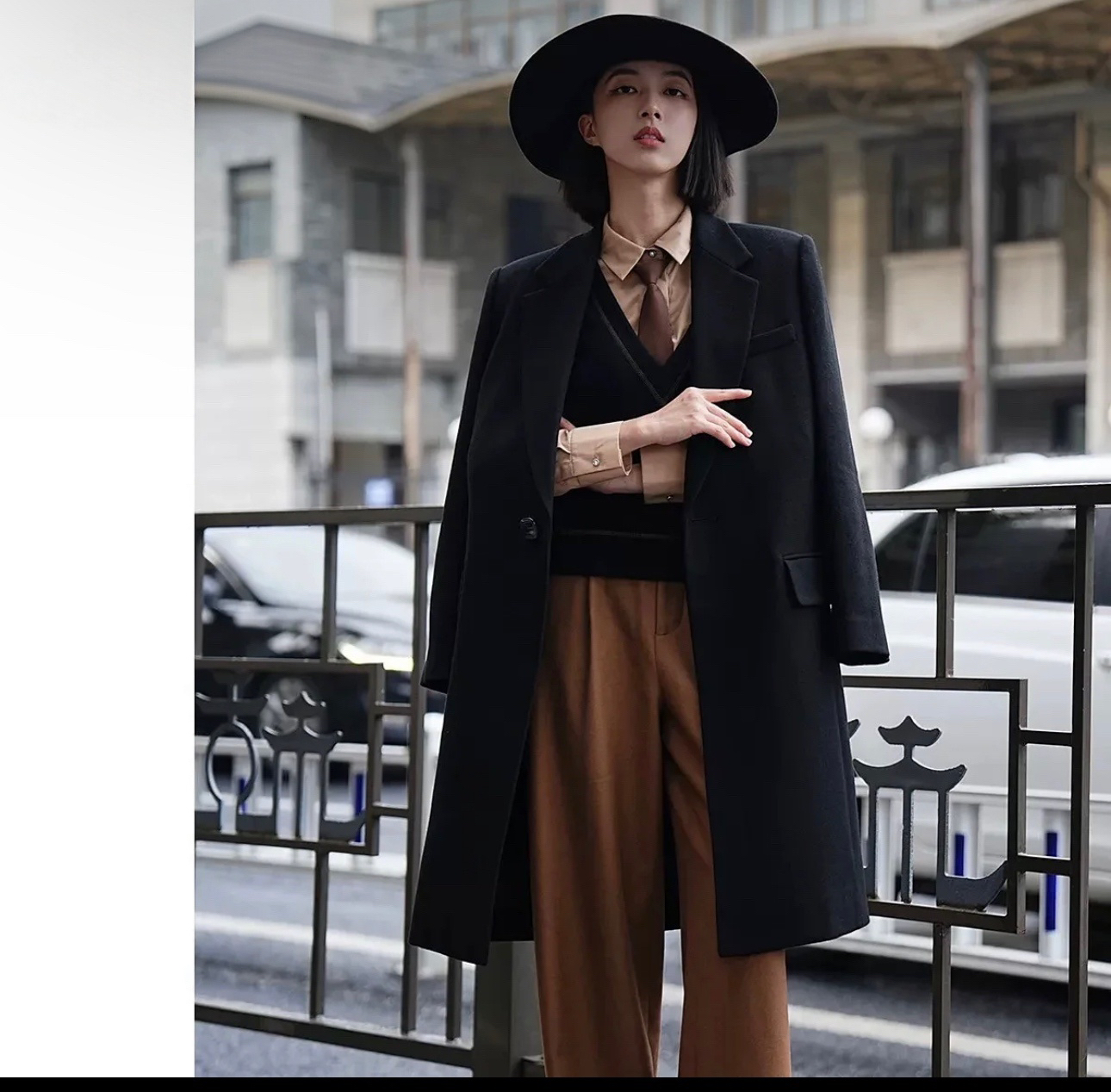 1400728哥家专柜正品2025新款时尚百搭羊毛长袖毛呢外套中长款