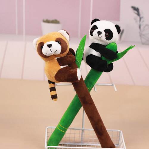 可爱儿童毛绒熊猫抱竹立体公仔