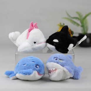 海洋动物公仔可爱虎鲸白鲸咬手鲨鱼河豚八爪鱼创意毛绒钥匙扣挂件