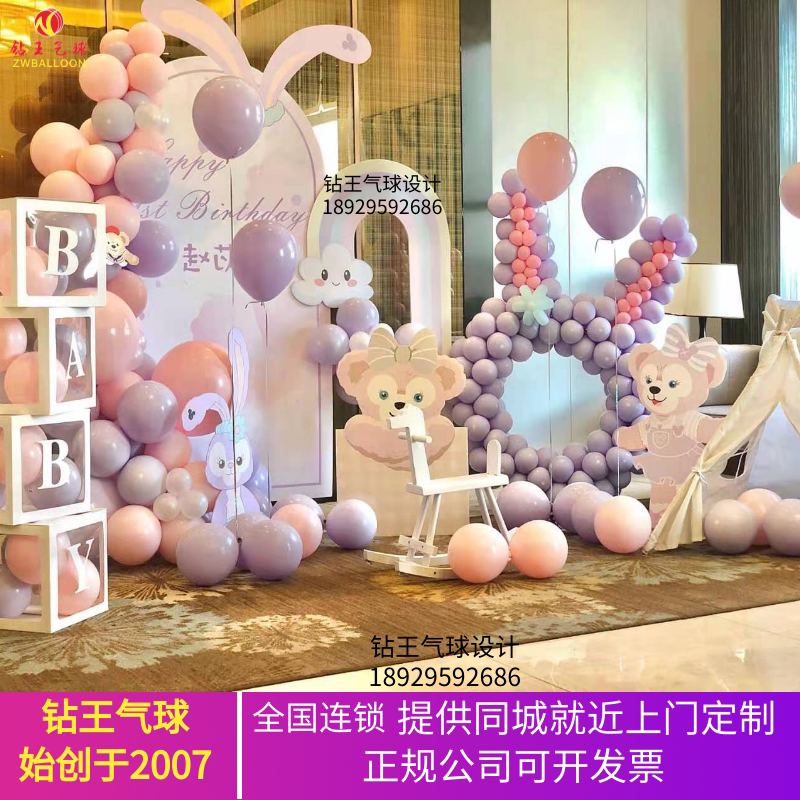 济南粉紫色系星黛露主题宝宝宴百日宴满月酒店布置气球背景留影区