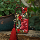 13限量小众壳 国风重工刺绣流苏手机壳适配苹果12 蜂鸟与蔷薇