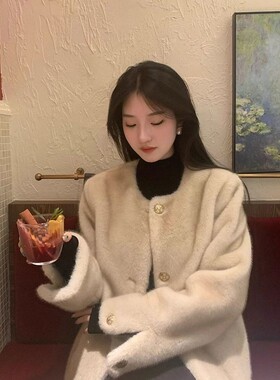 001冬季新款欧貂短款圆领小香风气质百搭款水貂毛外套女捡漏价