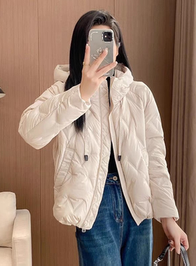 韩版轻薄连帽90%白鸭绒羽绒服女2025冬季新款时尚宽松保暖短外套
