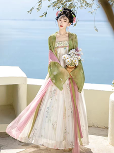 汉服女阑珊小记【青芜】唐制齐胸褶裙法门寺披衫吊带裙春夏日常