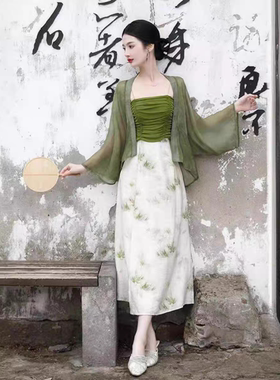 新中式女装中国风改良汉服套装女春夏别致绝美三件套连衣裙日常款