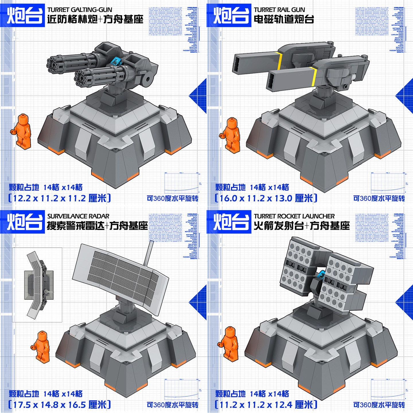 日骎拼装颗粒积木 科幻基地军事炮台模组机器人机甲 节日礼物玩具