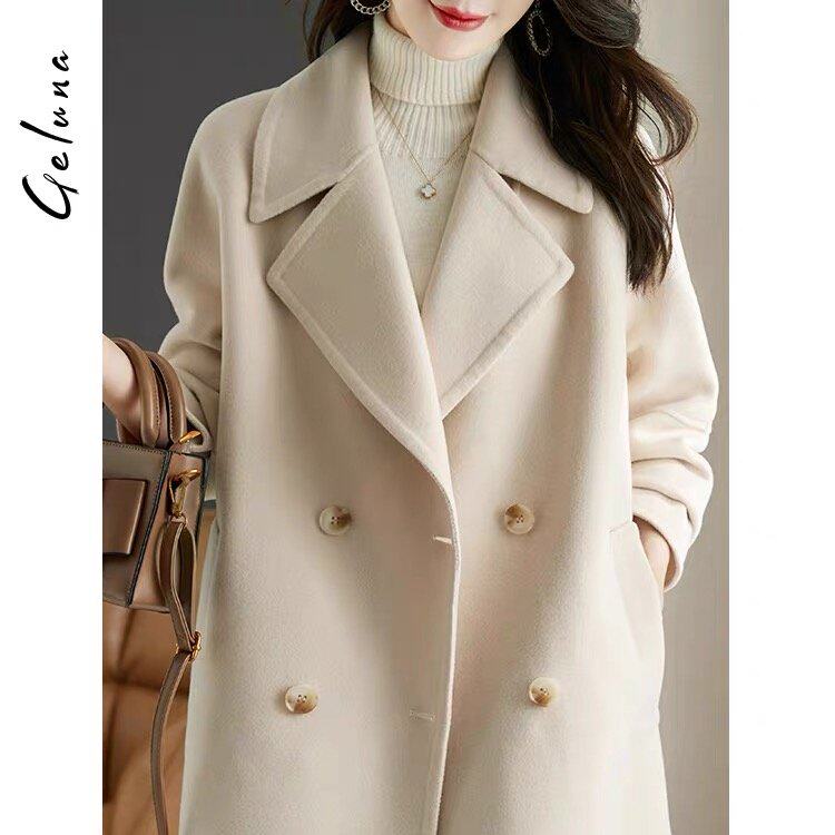 2025秋冬新款双面呢外套女装宽松大码洋气白色毛呢大衣气质中长款