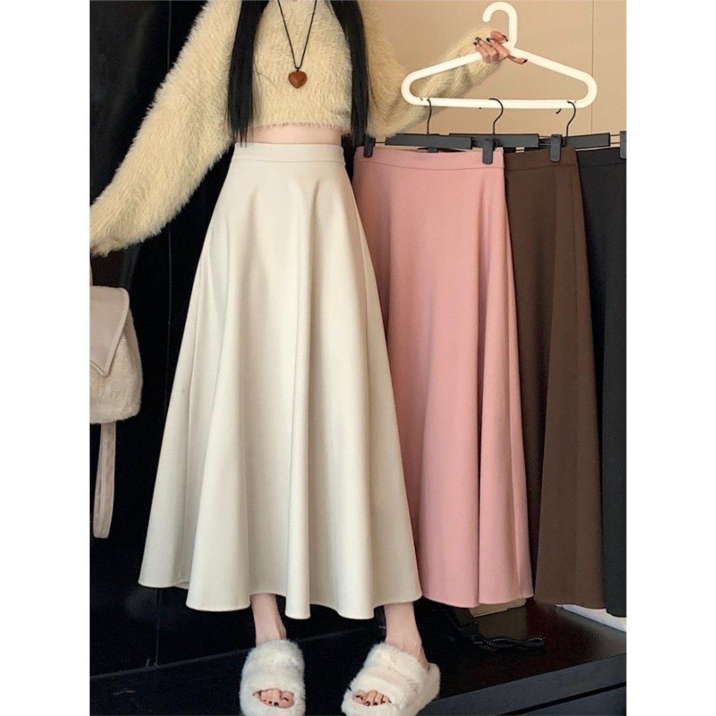 加厚毛呢百褶裙中长款半身裙秋季大码胖mm梨形显瘦a字伞裙大摆裙