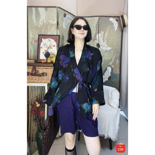 【大美红遍天】“绣球花-香云纱道袍皮子料” 100%桑蚕丝!巨洋气