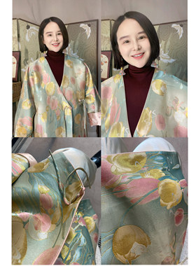 【大美红遍天】“名家同款郁金香100%桑蚕丝”织金螺钿宋锦外套