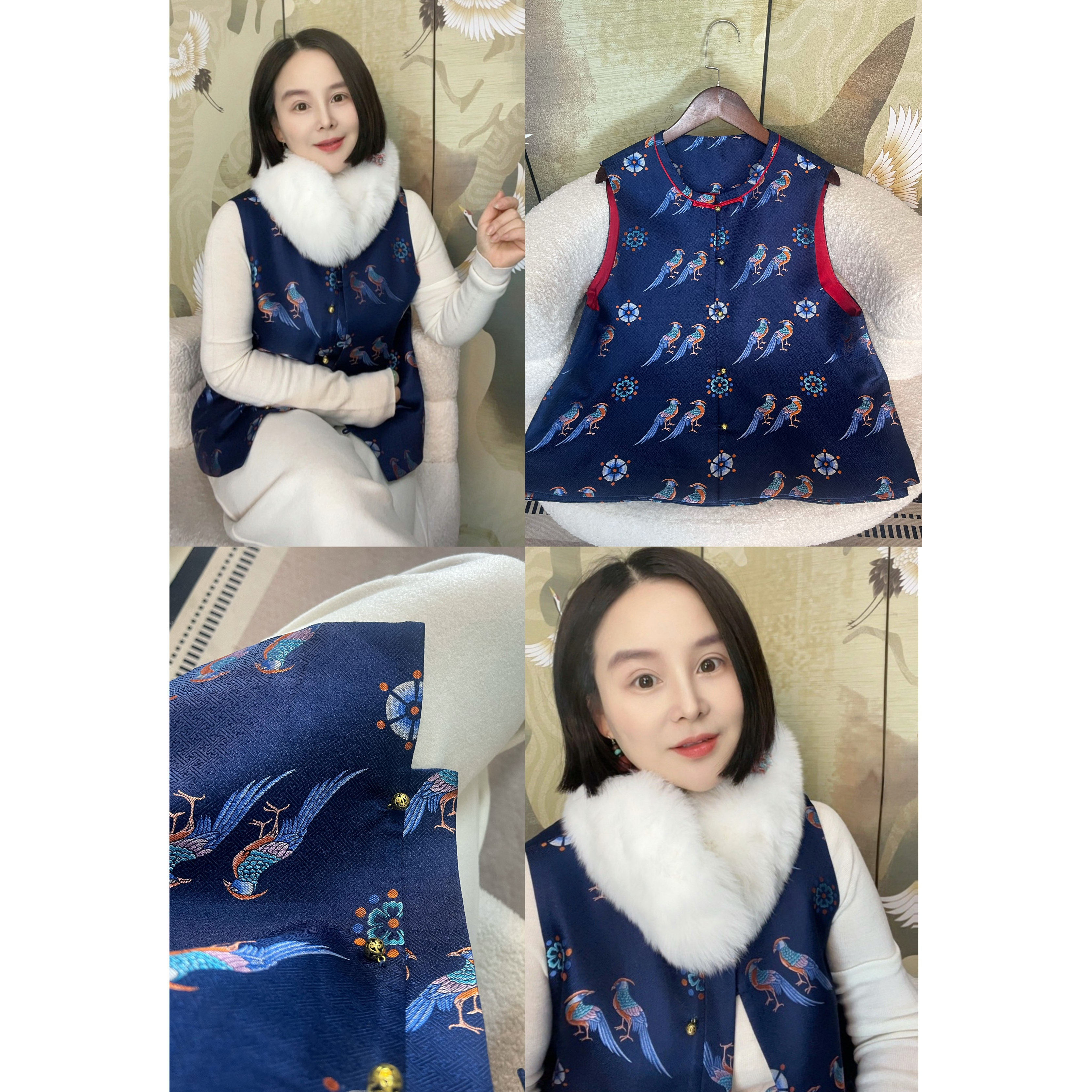 【大美红遍天】“五彩翟鸟纹”宋锦马甲！里外都是100%桑蚕丝,女装/女士精品,上衣,淘宝优惠券,粉丝福利购,淘宝优惠卷