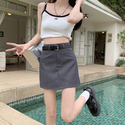 学院风气质灰色包臀短裙女防走光