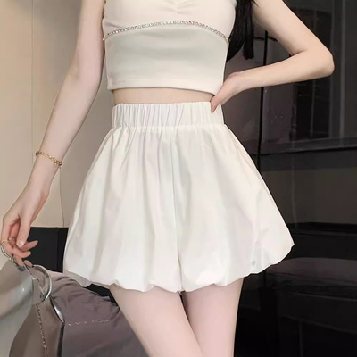 白色云朵花苞休闲裤裙女夏季高腰